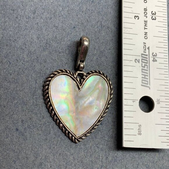 MOP Heart Pendant Silver Rope Mother Of Pearl White Iridescent Retro Vintage - Picture 5 of 5